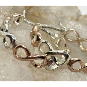 Vintage IBB Hoop‎ Earrings Two Tone Infinity Sterling 925 Silver 0.75'' Dainty